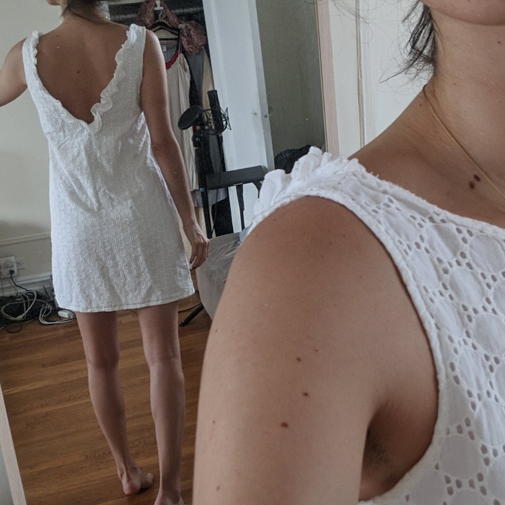 White Mini Open Back Ruffle Dress - Picture 3 of 5